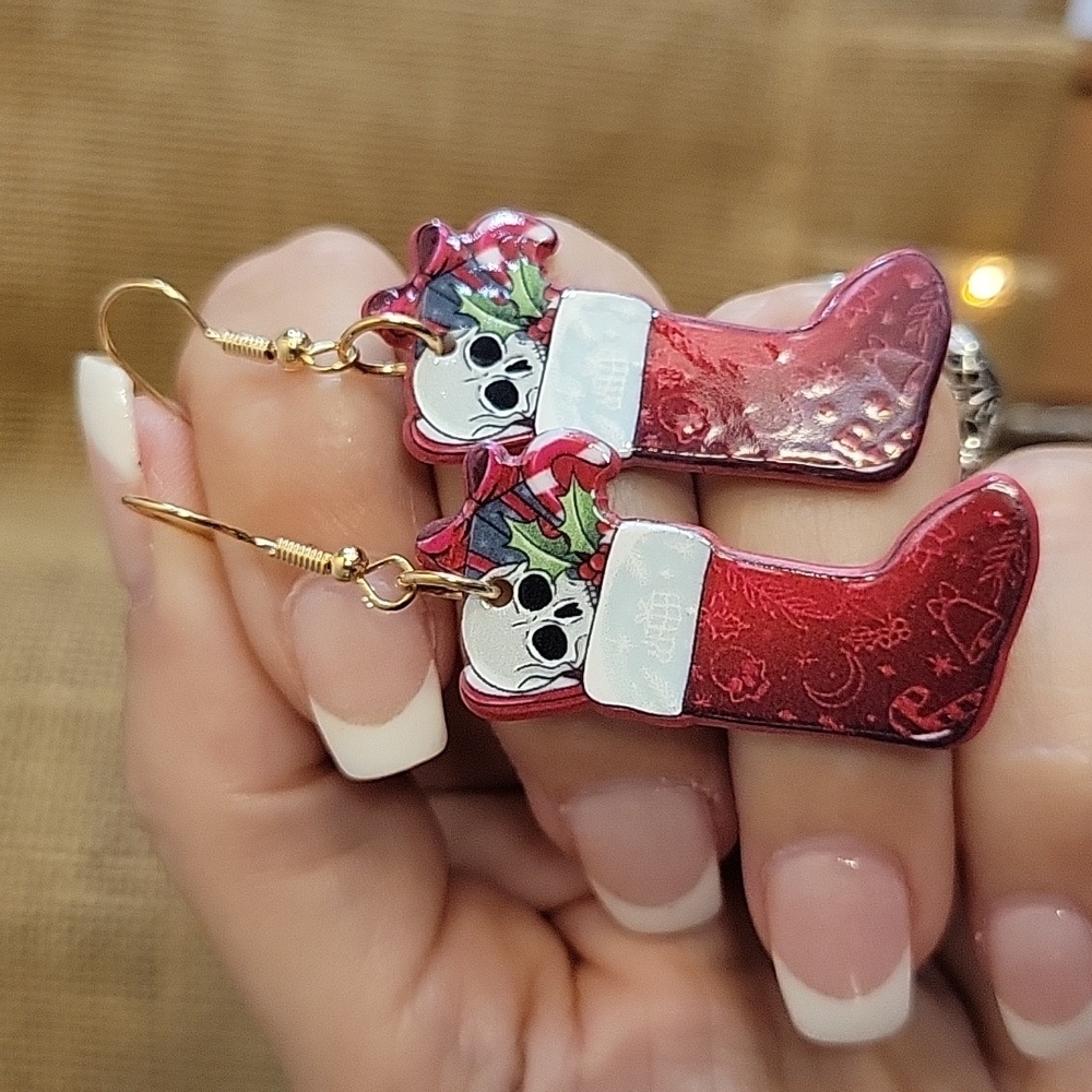 🔥LAST PAIR🔥 Goth Christmas Stocking Drop Earrings